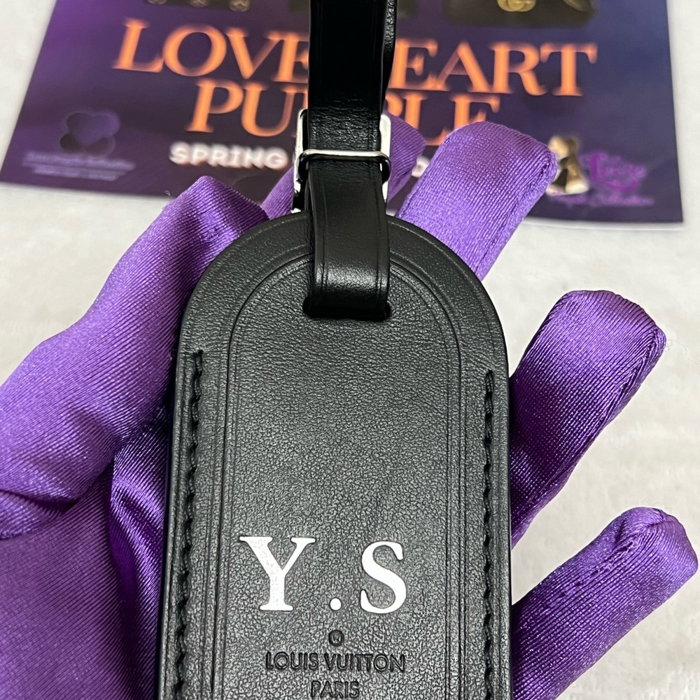 Louis Vuitton Black Leather Tag with Silver Initials
